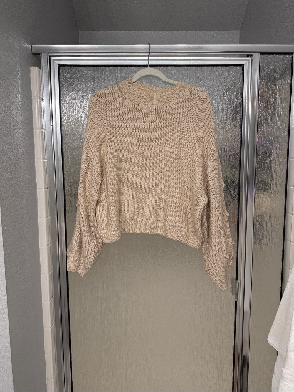 Lush Cream Cropped Crewneck Sweater